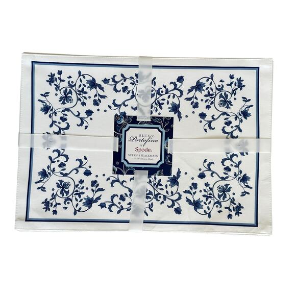 Blue Portofino by Spode Set of 4 Placemats 13x19 Blue & White Spring Floral NEW - Picture 12 of 14